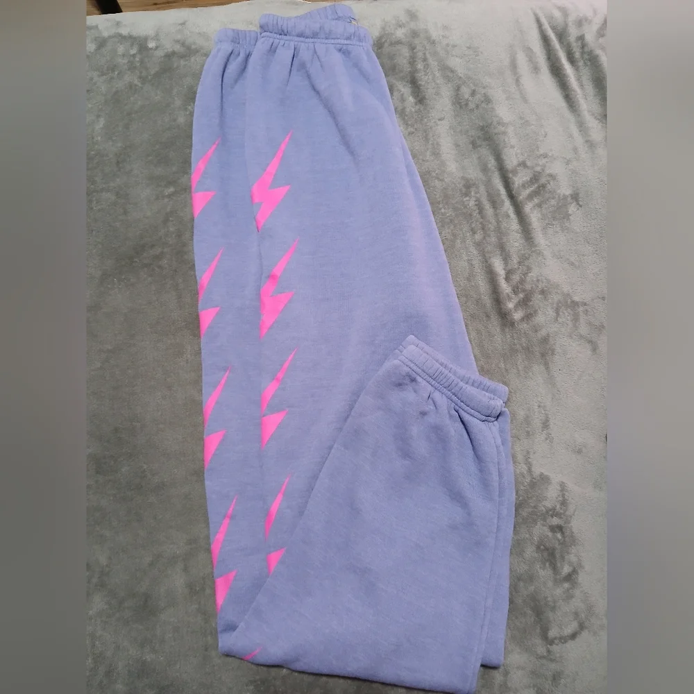 Aviator Nation Lavender Sweatpants with Pink Lightning Bolts - Picture 6 of 8